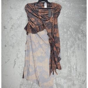 Jaded London Athena One Shoulder Draped Maxi Dress Grunge Rose Print Size 10 NWT